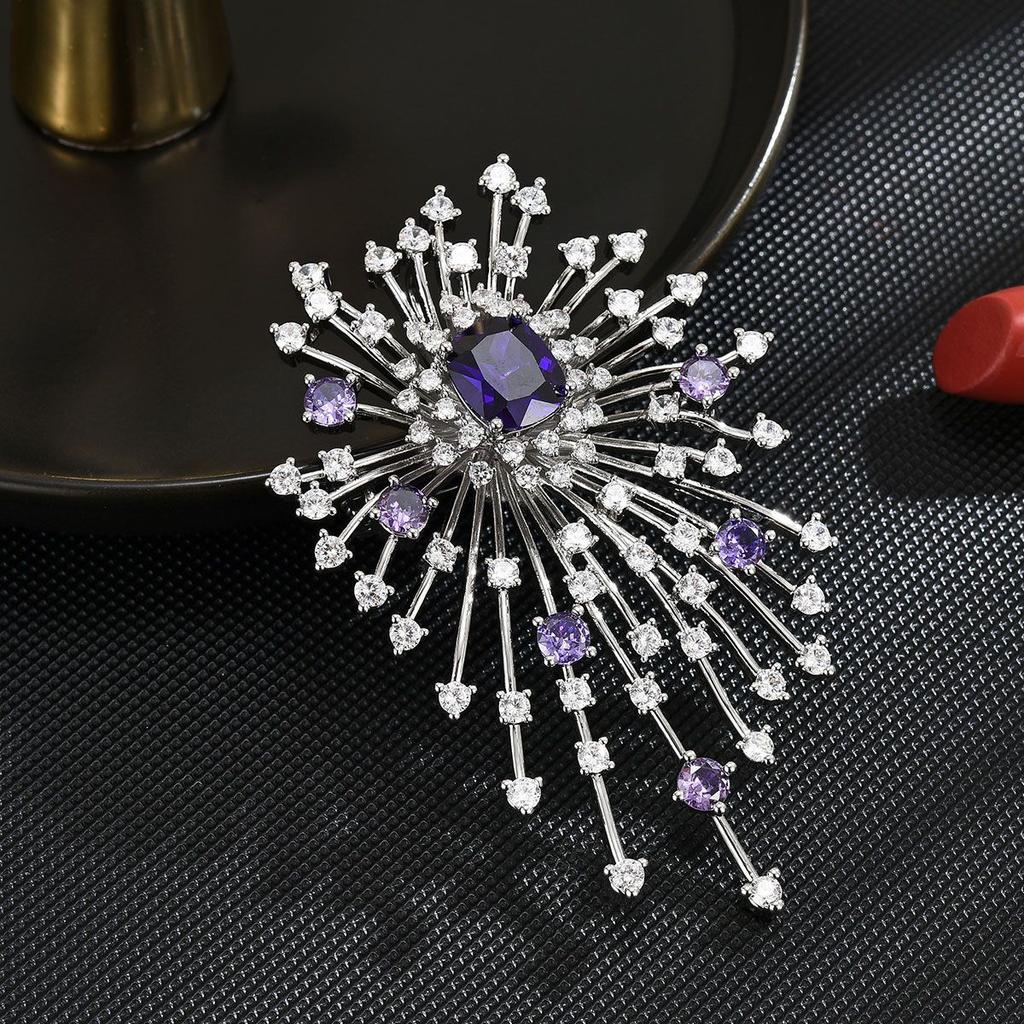 SUYU Fashionable Zircon Brooch Dazzling Fireworks Exquisite Brooch Fashionable Pin Buckle Women's Clothing Accessories