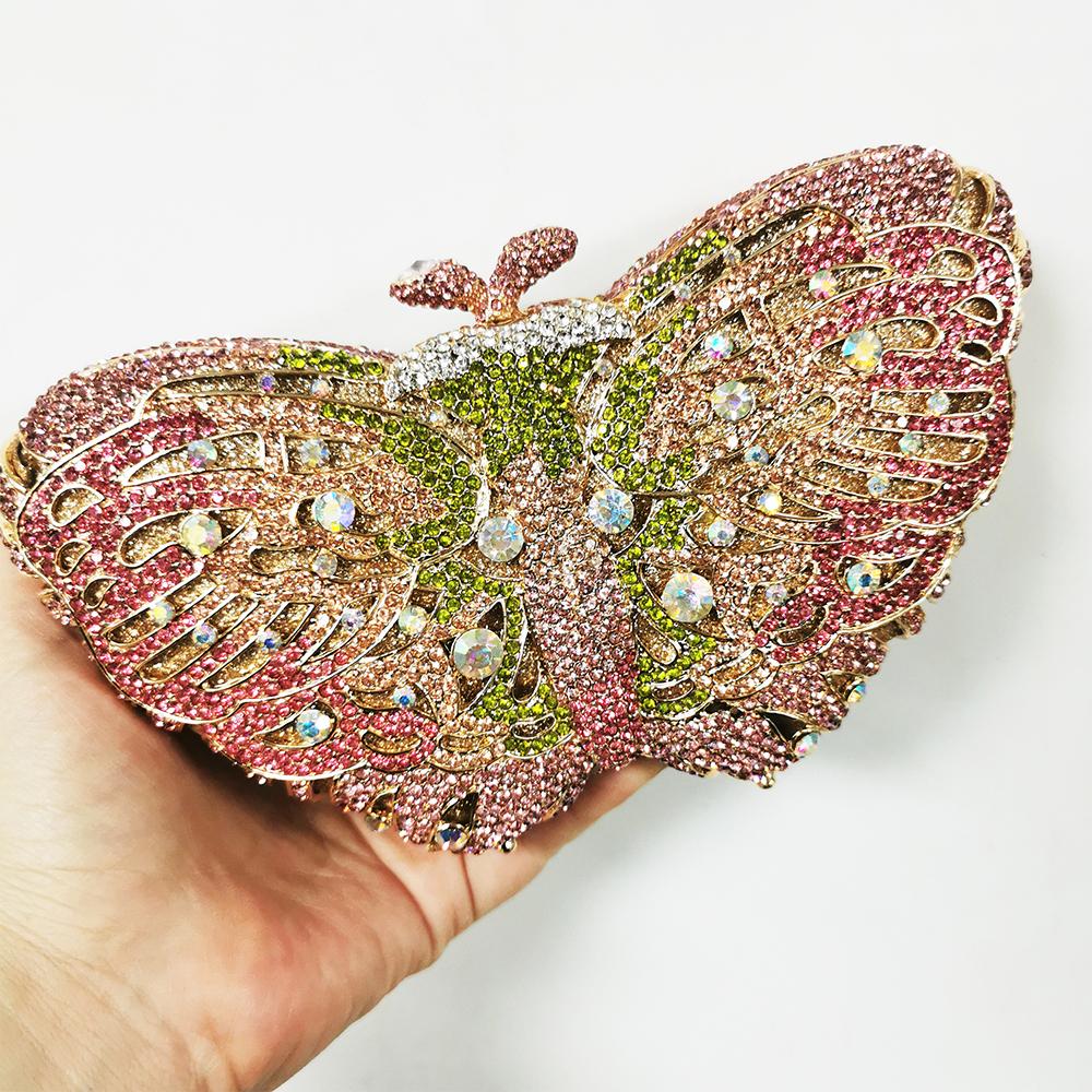 Luxury Butterfly Shaped Rhinestone Evening Clutch Bags Designer Crystal PursesFor Wedding Party Hard Metal  Purses And Handbags