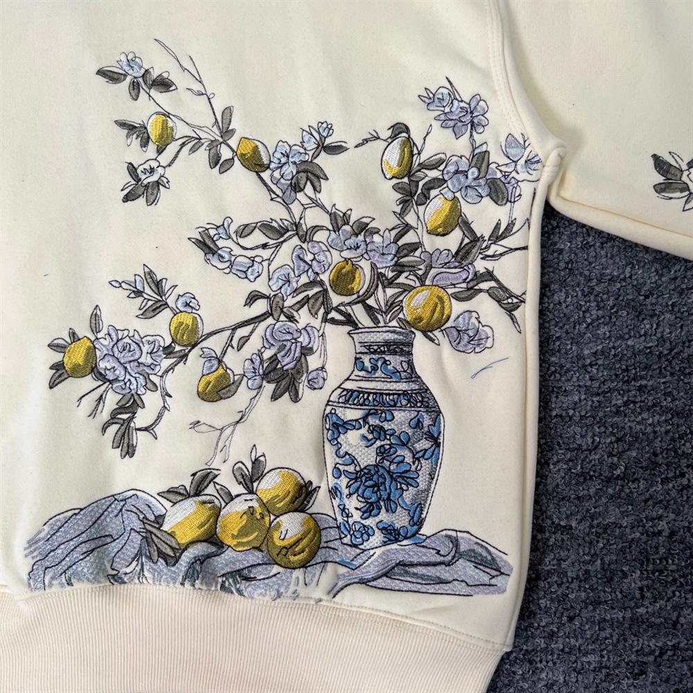 Derschutze "Garden of Eden" Embroidered Fleece Zip-Up Hoodie for Men & Women.