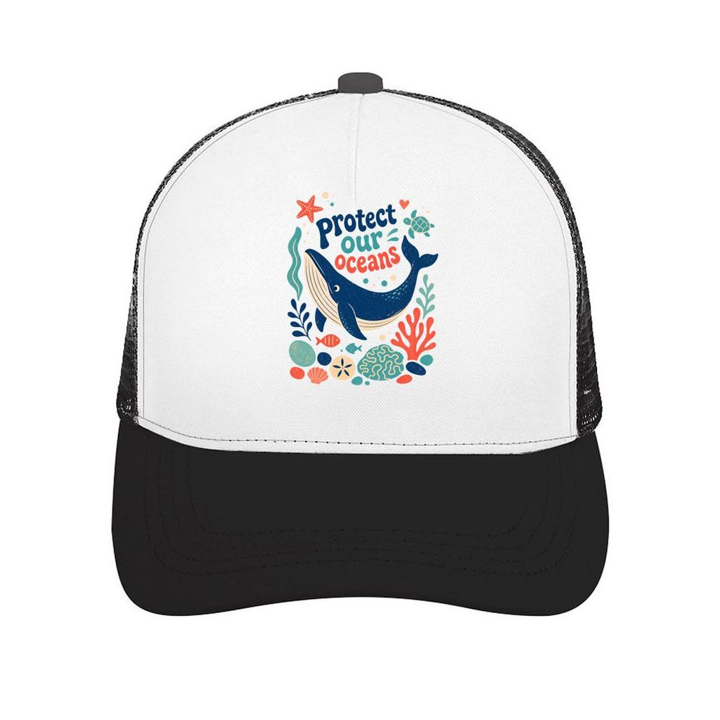 Playful Whale Coral Conservation Pos Mesh Baseball Cap Casual Hat Outdoor For Womens Unisex FeUnisex