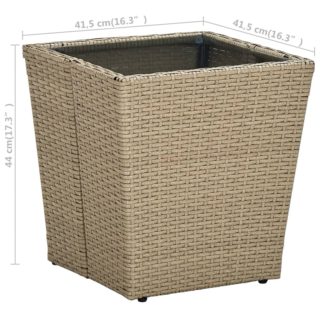 VidaXL Beistelltisch Beige 41,5x41,5x44 cm Poly Rattan und Hartglas