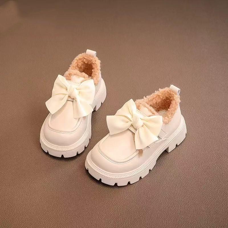Girls shoes Children's princess small leather shoes 2025 autumn and winter new winter girls single shoes soft-soled fluffy shoes