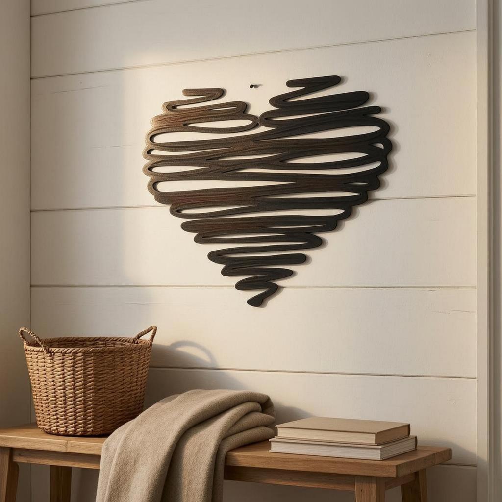 Metal Heart Wall Decoration Black Scribble Art Simple