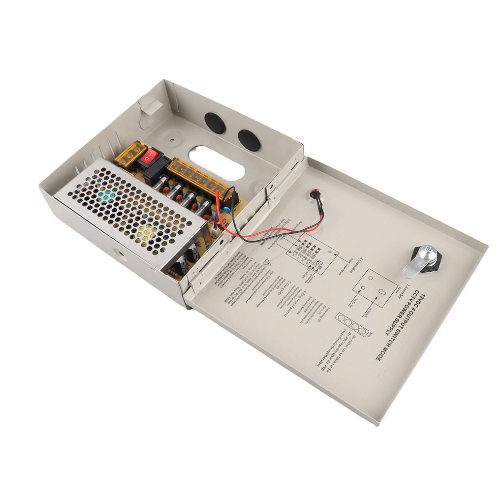 Scatola di Alimentazione CCTV Distribuzione Elettrica Scatola di Giunzione 12V 4 Canali Fusibile 5A 110V 220V Con Scatola Metallica Spina AC Serratura