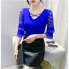 Summer European Clothes New Sexy V-neck Mesh T-shirt Hot Diamonds Women's Tops Fashion Flare Sleeve Tees
