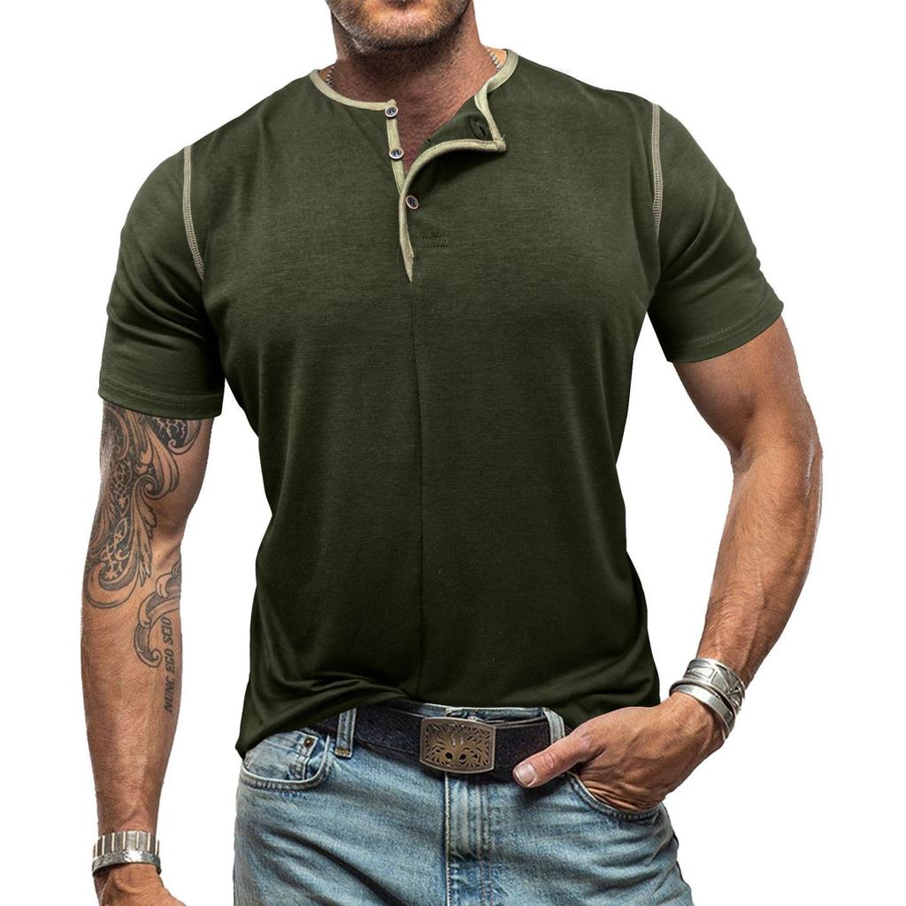 Men's Patchwork Short-Sleeve T-Shirt Neck Top