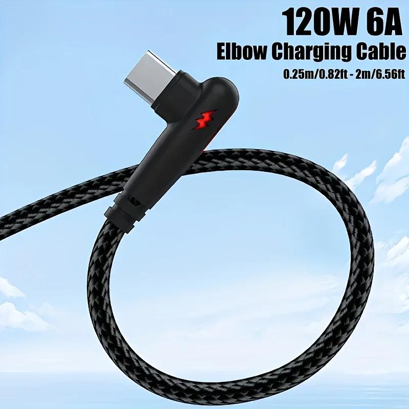 0.25m 1m 2m 120W Braided 90-Degree Elbow Fast Charging USB To Type-C Cable for Gaming for 16 15 14 13 12 Redmi K50