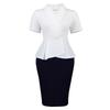Übergröße Damen Kurzarm Rüschen Farbblock Hoher Bund Bodycon Midi Kleid