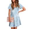 Women's Summer V-neck Casual Beach Dress Short Sleeve Floral Print Dress