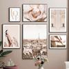Wall Art Beige Paris Vintage Building Champagne Flower Fashion Girl Living Room Decor Canvas Painting Posters And Prints Picture