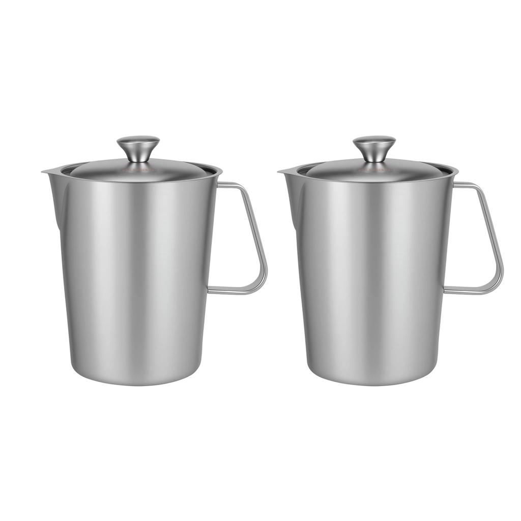 Stainless Steel Milk Coffee Graduated Measuring Cup Latte Art Measuring Cup with Lid Suitable for Home Use and Coffee Shops