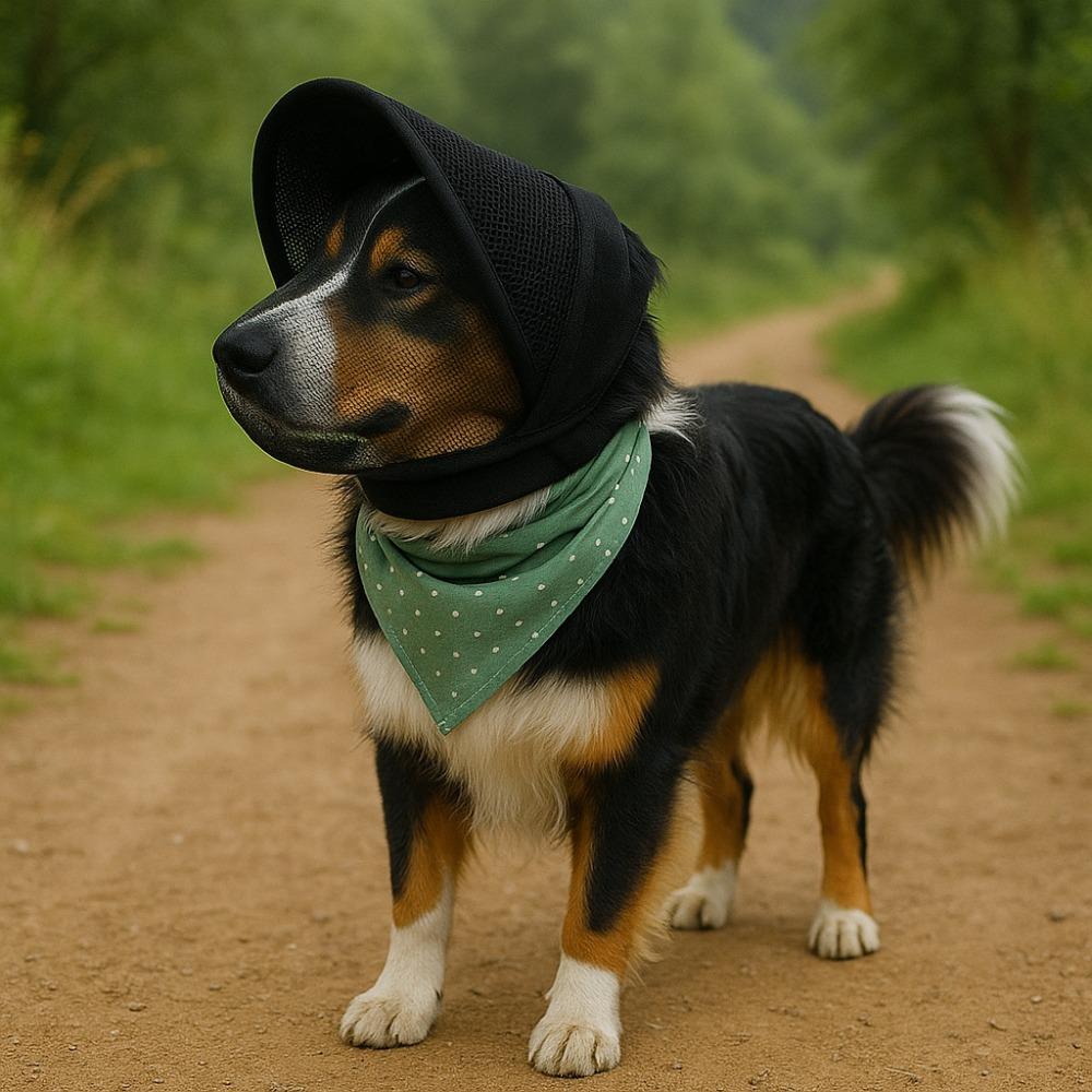 

Breathable Mesh Dog Protective Mask Ear Shield Protective Veil Pet Head Cover Polyester Dog Headgear Pet Facial Protection S чорний