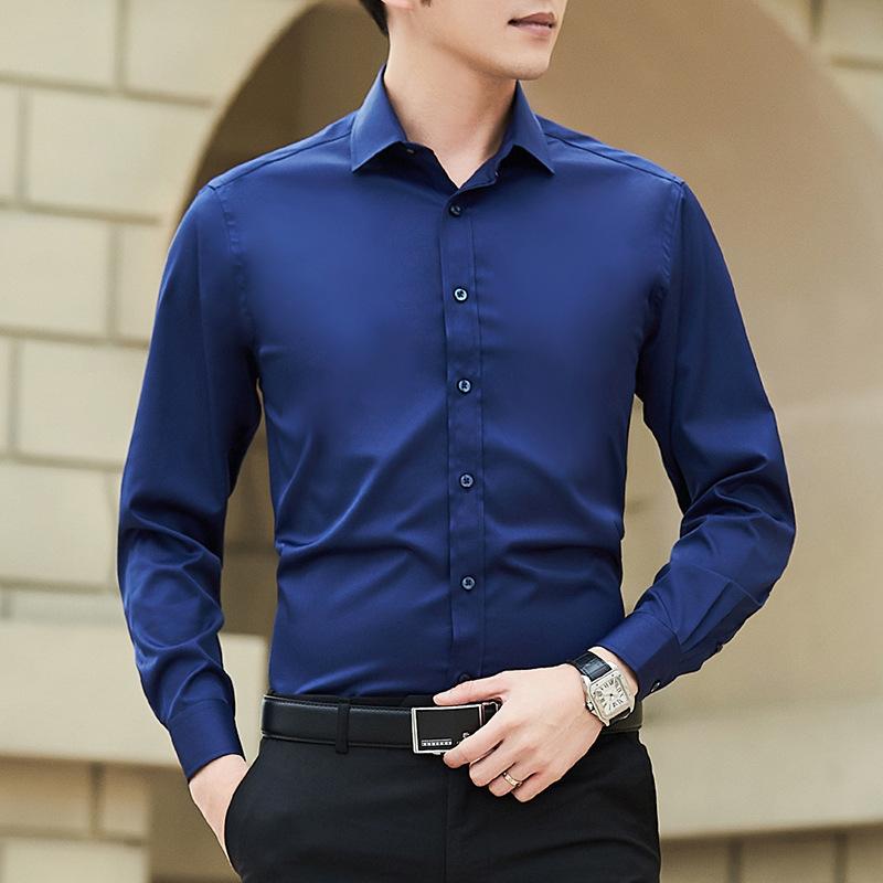 Plus Size Men Solid Color Business Shirt Fashion Classic Basic Casual Slim White Long Sleeve Shirt Brand Clothes