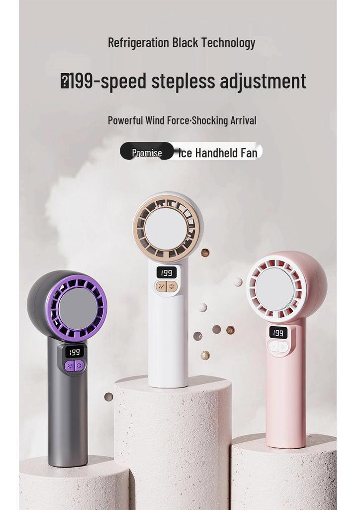 Mini Portable Handheld USB Fan with Digital Display & Ice Pack
