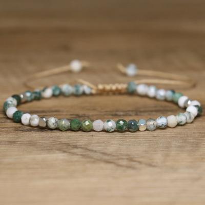 Bracciale con Pietra di Agata Albero e Agata Muschio – Accento Dorato Regolabile Gioielli Boho, Regalo Natura e Calma per Donne