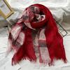 Autumn Plaid Double-Layer Linen Scarf for Women - Retro Cotton British Style Shawl
