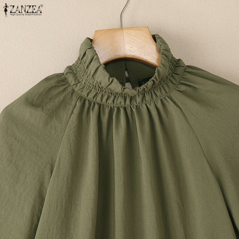 ZANZEA Women Casual Turtleneck Loose Summer Short Sleeve Blouse