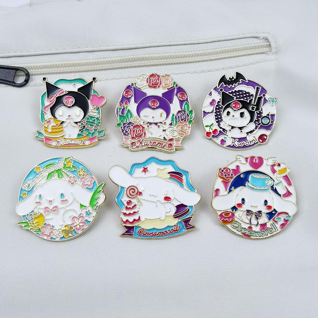 Kuromi & Cinnamoroll Cartoon Character Brooch - Cute Metal Badge with Oil Drop Design