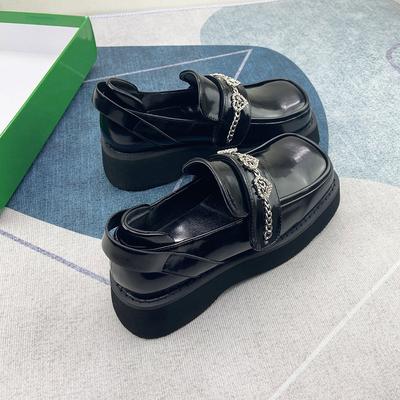 Small Leather Shoes Spring And Summer British Style Square Head Platform Muffin Loafers Women'S Detachable Chain Single Shoes