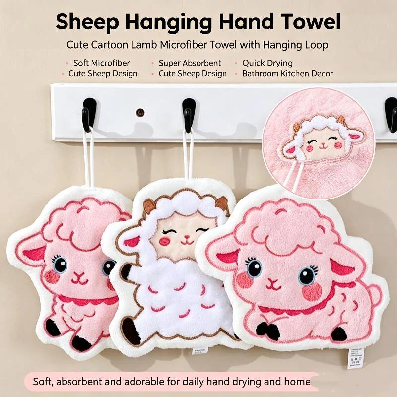 Funny Cartoon Lamb Hanging Hand Towel Thick Absorbent Soft Plush for Kitchen Sink Bathroom Housewarming Present