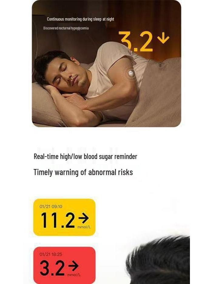 Yuyue Annaitang 5P2 24-Stunden Dynamisches Glukosemessgerät: Genau, Keine Fingerstiche, Fünfte Generation.