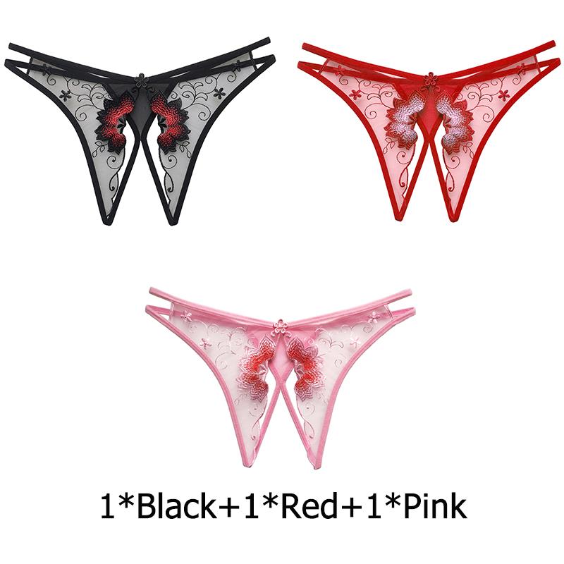 Bragas transparentes para mujer, ropa interior de encaje, tangas con entrepierna abierta, lencería Sexy, bragas eróticas, Tanga caliente con lazo bonito