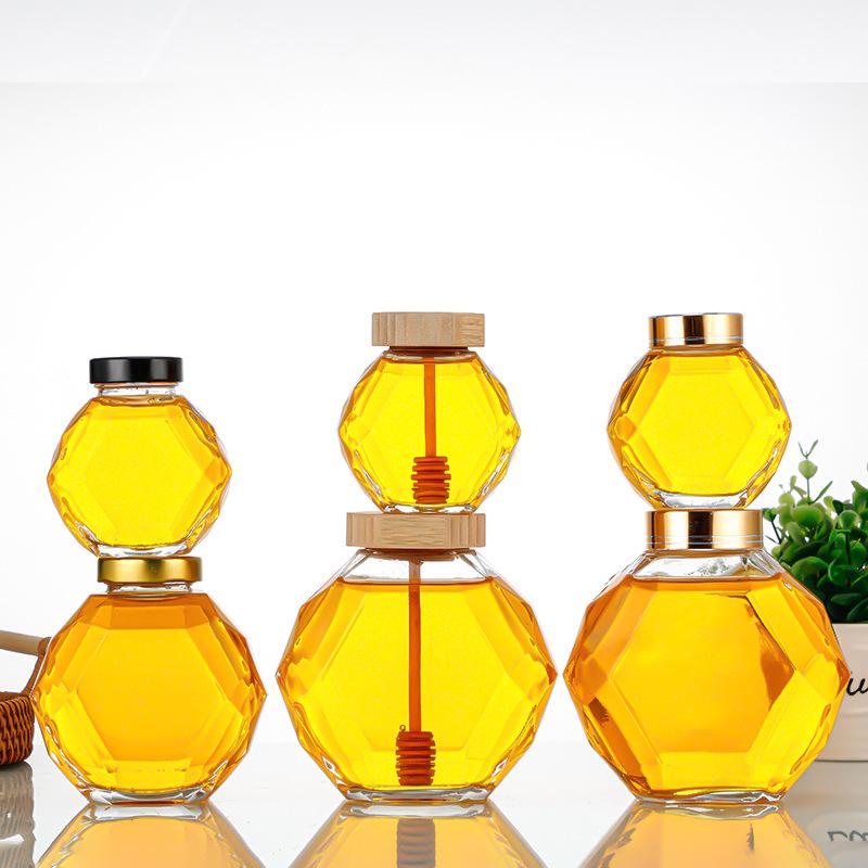 Hexagonal Glass Honey Jar: Sealed Caviar Portioning and Kitchen Storage Bottle