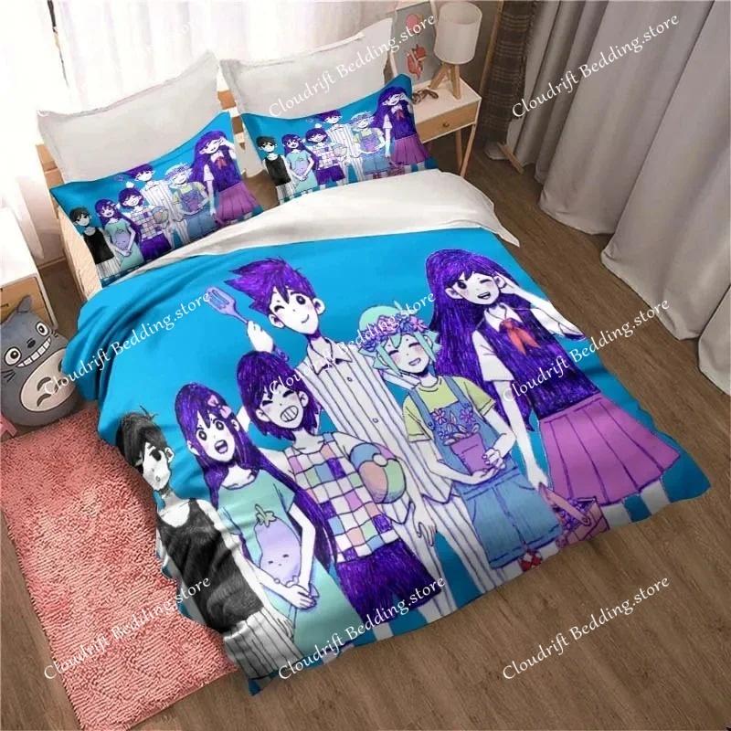 Anime Omori Printed Bedding Set All Seasons Double Duvet Cover Set Twin King Size Bedclothes Home Textile