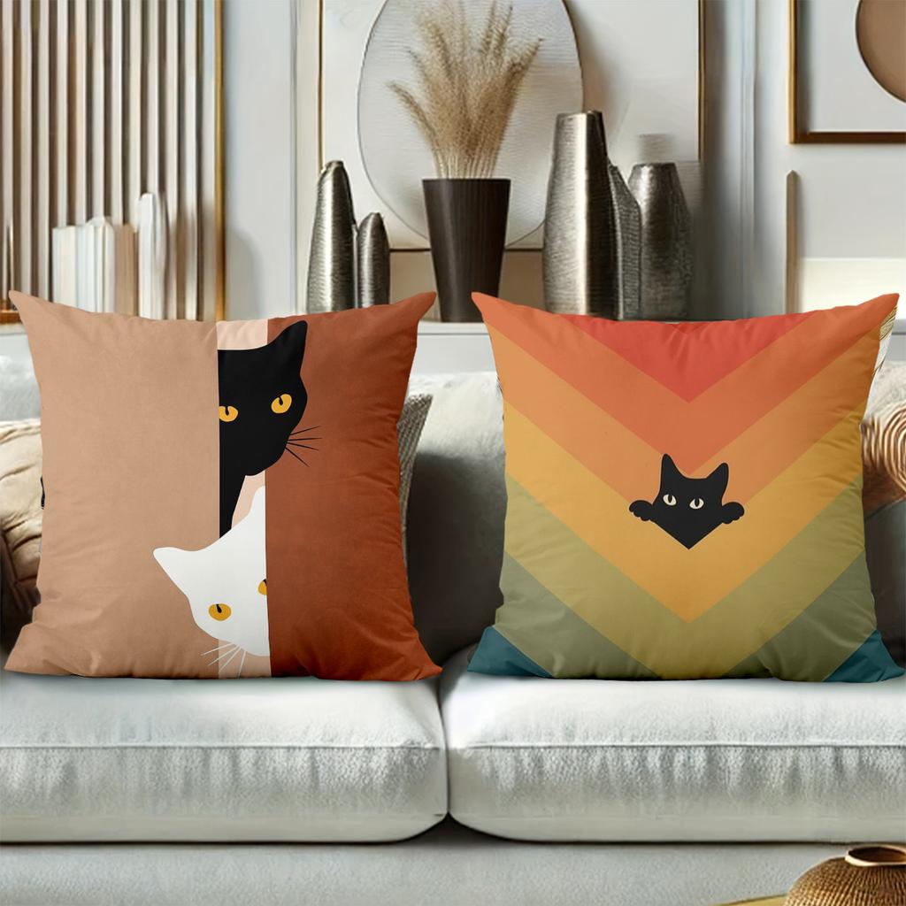 Cute Black and White Cat Pattern Throw Pillow Cushions Polyester pillowcase, sofa decorative cushion cov Headboard Pillow