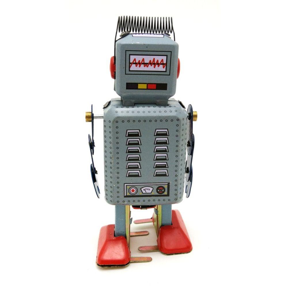 Iron Metal Wind Up Walking Robot Drumming Robot Vintage Mechanical Clockwork Collection