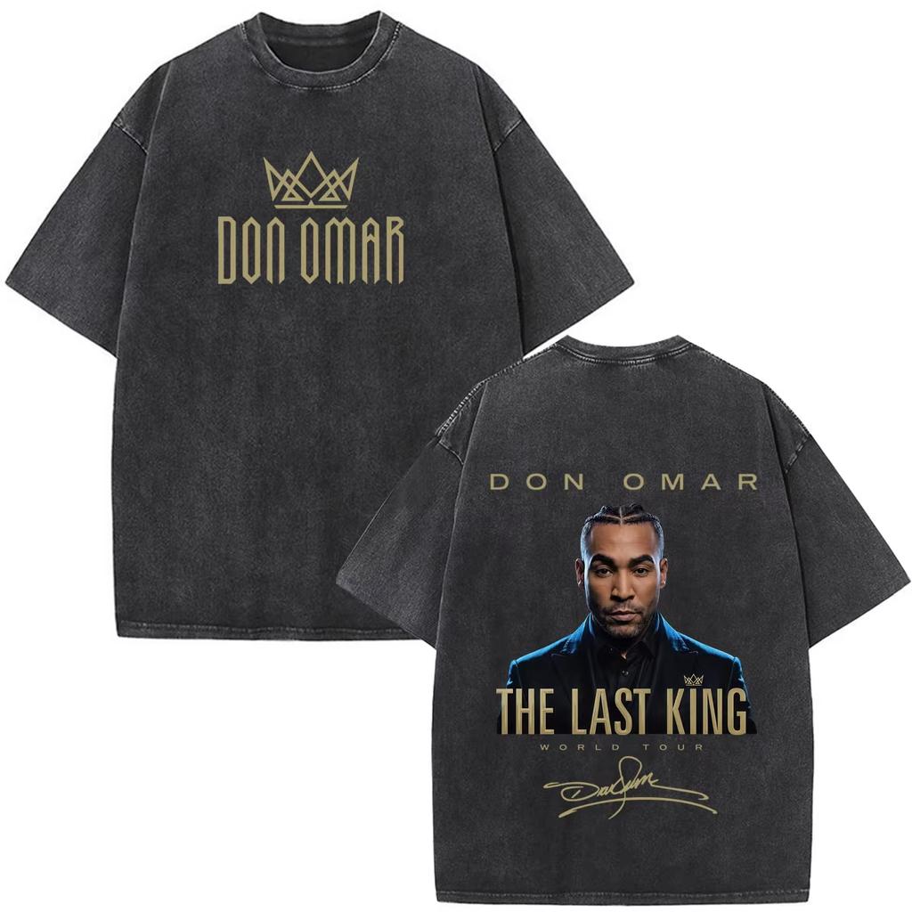 Rapper Don Omar The Last King Tour 2026 Stampa Vintage Lavata T-shirt Uomo Donna Moda T-shirt Leggere Traspiranti e Comode