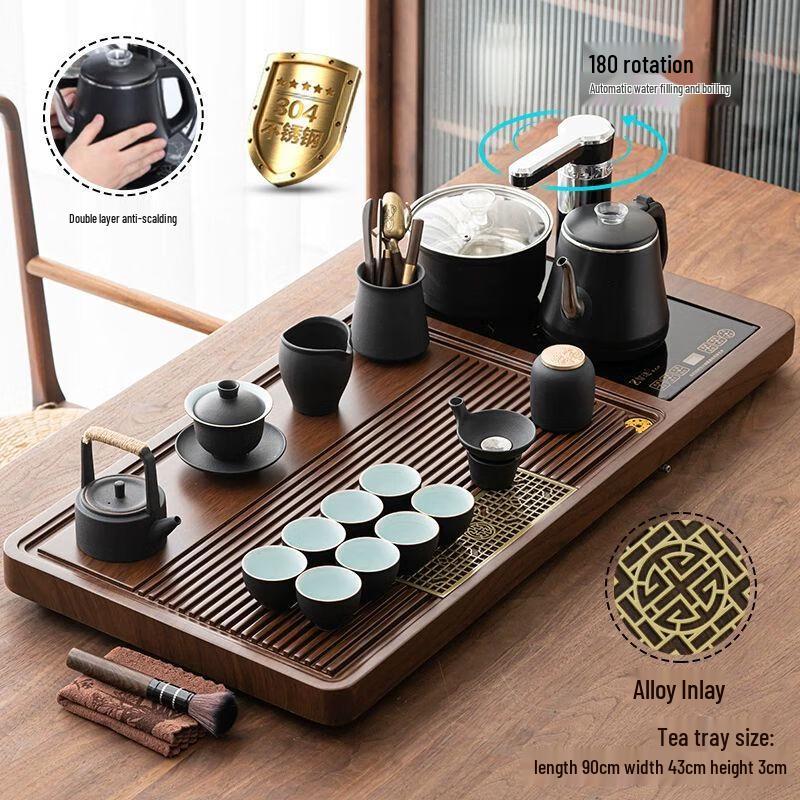 Automatic Kung Fu Tea Set with Integrated Kettle & Wooden Tray