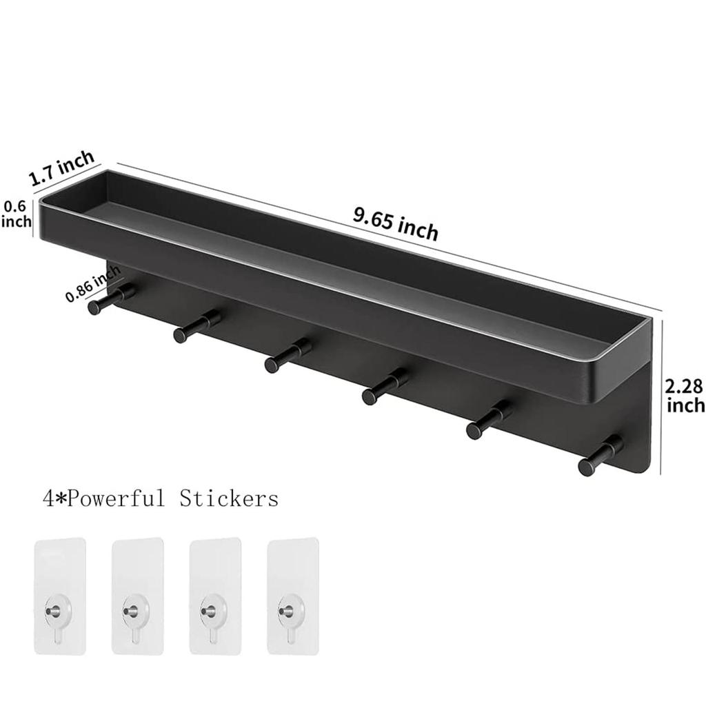Stainless Steel Wall-Mounted Key Holder with Shelf and Mail Storage Hooks