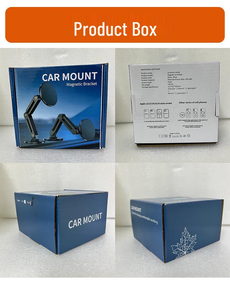 Magnetic Car Phone Holder with Long Base, Curved Dashboard Design, and Foldable Metal Stand