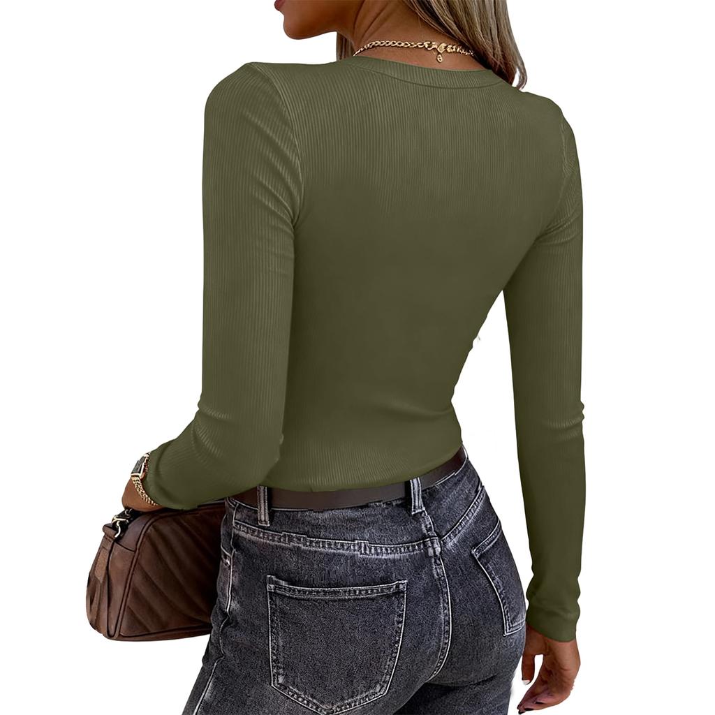 Women's And Winter Slim Bottom T-shirt Fashion Casual Color O-Neck Pullover Long Sleeve Top