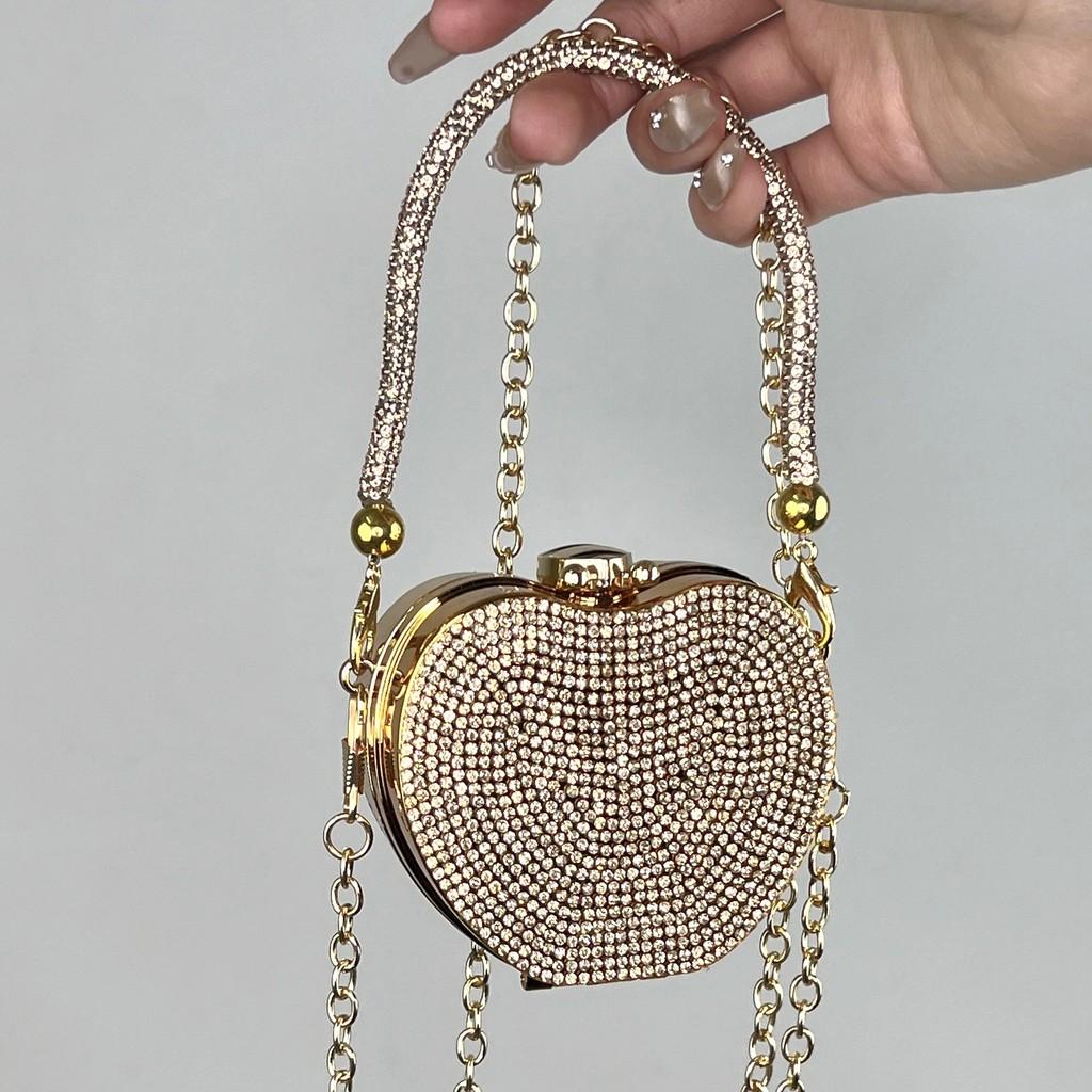 Acylic Mini Doublesided Diamond Clutch With Heart And Lock Buckle For Daily Street Style