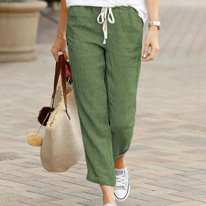 Premium New Women's Loose Cotton - Linen Jogger Pants. Drawstring Elastic Waist, Capri Tapered, with Pockets for Daily Comfort