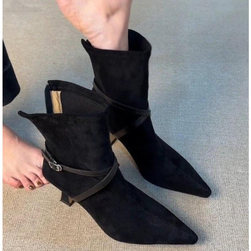 Neuer Stil Mode Elastische Schlanke Damen Stiefeletten Mode Party Stripper Damen Schuhe Damen Hoher Absatz Kurze Stiefel Mujer