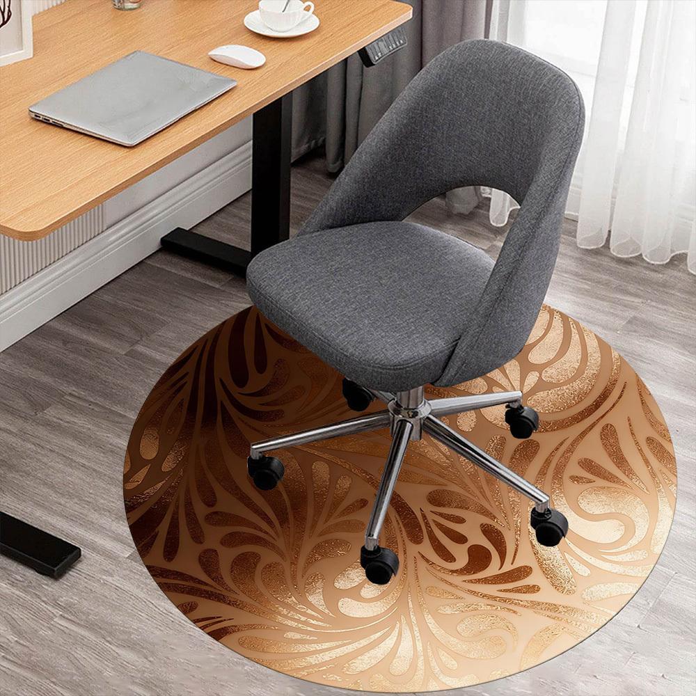 

1pc Gold Leaf Pattern Round Chair mat office Area Rug - Non-Slip, Floor Mat for Office, Bedroom, and Indoor Decor p127244 80cm by 80cm