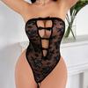 Women’s Sexy Lace Romper Lingerie Hollow Out Design Bodysuit with Bow One-Piece Sleepwear