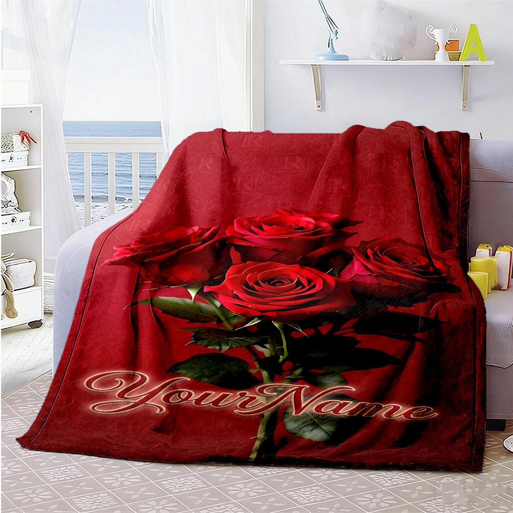 Rose Personalized Text Blanket Lightweight Personalized Blanket Comfortable Great for Bed Office Nap Office Chair for All Occasions