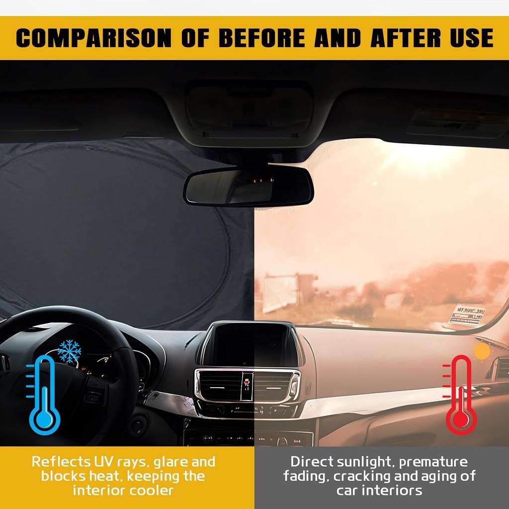 Wuyaoyao Car Windshield Sun Shade, 74.8"×35.4" Foldable Sunshade for Car Windshield, Front Window Sun Blocker for Heat & UV Ray Protection, Sun