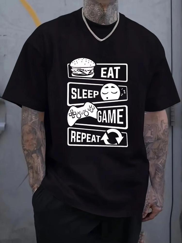 Humorous Eat Sleep Game Repeat Meme Unisexs T Shirt Cotton Tee Unisex Oversized Loose Spring Summer Streetwear Top Novelty Clothing