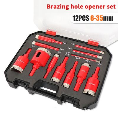 12Pcs Brazing Hole Saws Diamond Set Auto Eject Spring Cooling Wax Hex Shank Wet Dry Drilling Drill Bit For Glass Stone Tile