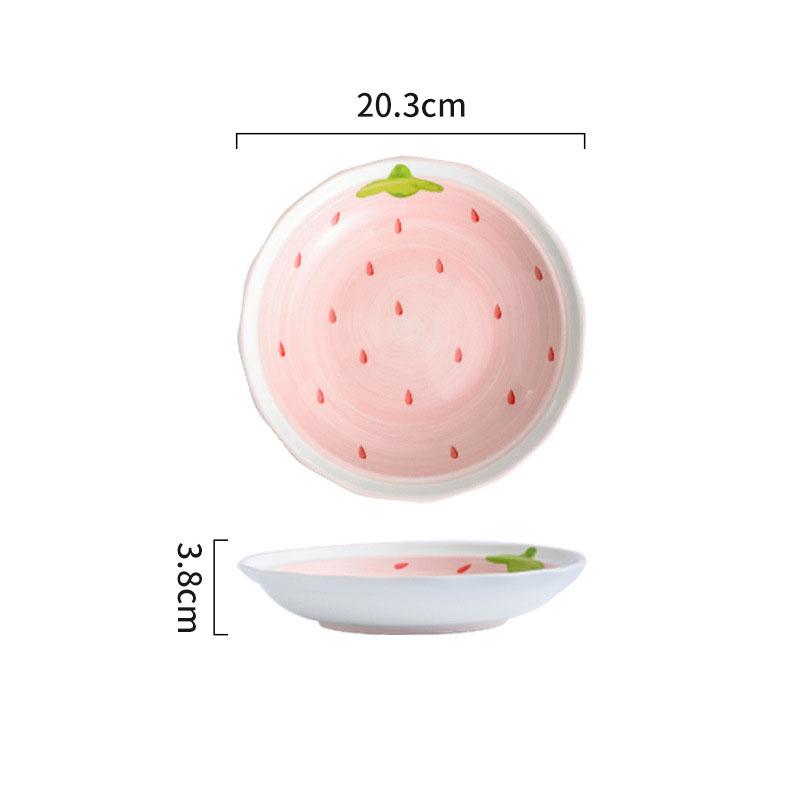 Pink Strawberry Plate Rectangular Ceramic Western Steak Plate Round Fruit Dessert Bowl Noodle Soup Large Bowl Breakfast Milk Mug
