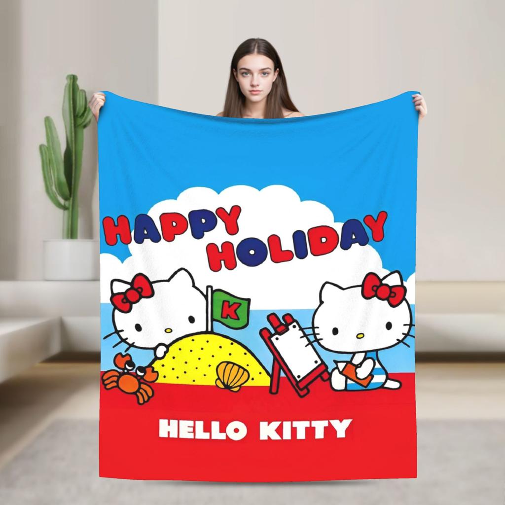 kawaii Hello Kitty Blanket Cute Cartoon Flannel Throw Blankets Home Couch Portable Lightweight Bedspreads