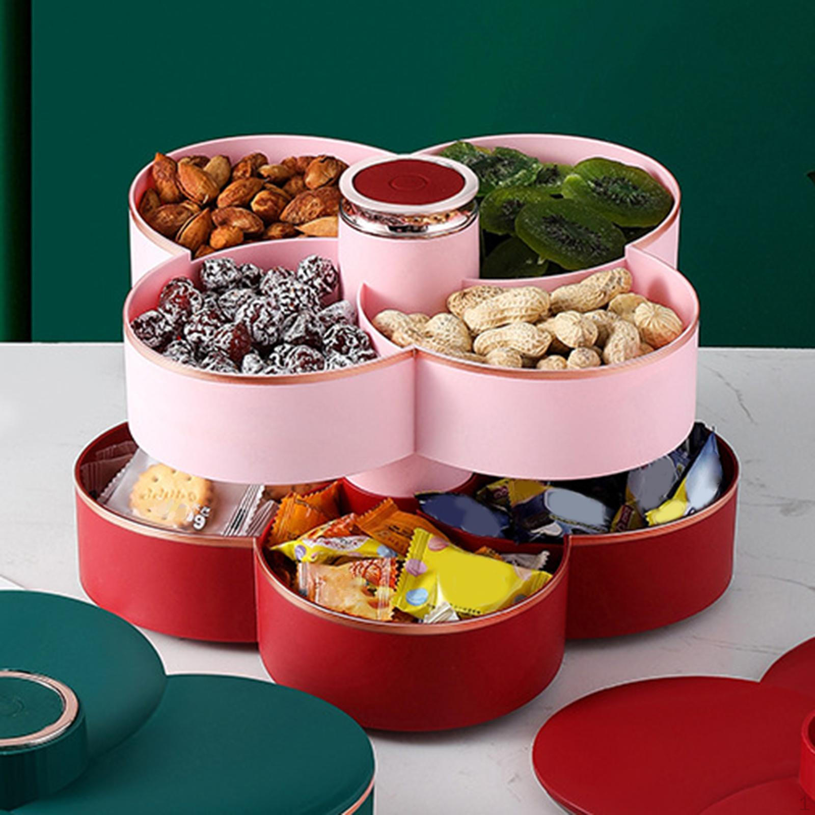 

Petal-Shape Storage Food Case Nut Tray Snack Dessert Organizer Plastic Decorative for Double Red