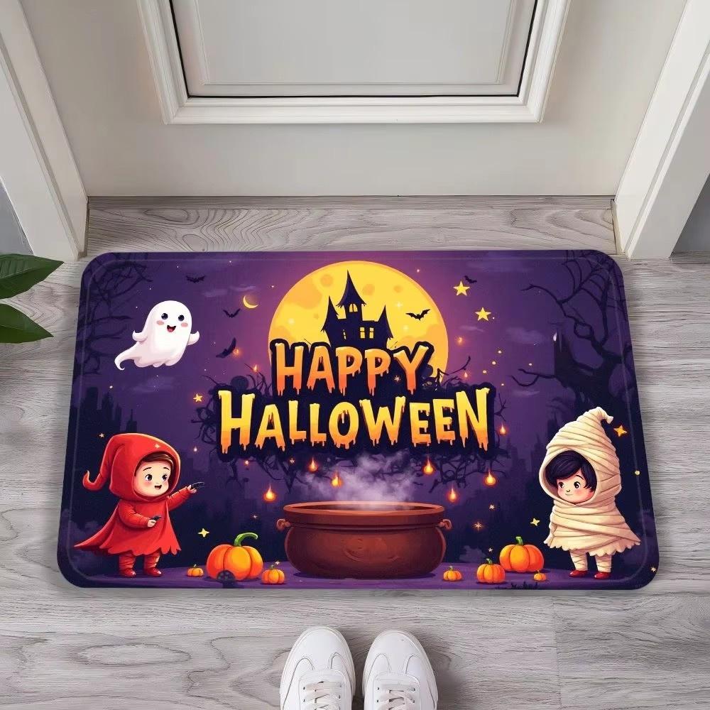 Ghost Castle Halloween Flannel Decorative Carpet, Anti-Slip and Comfortable Home Decoration for The Entrance Foyer