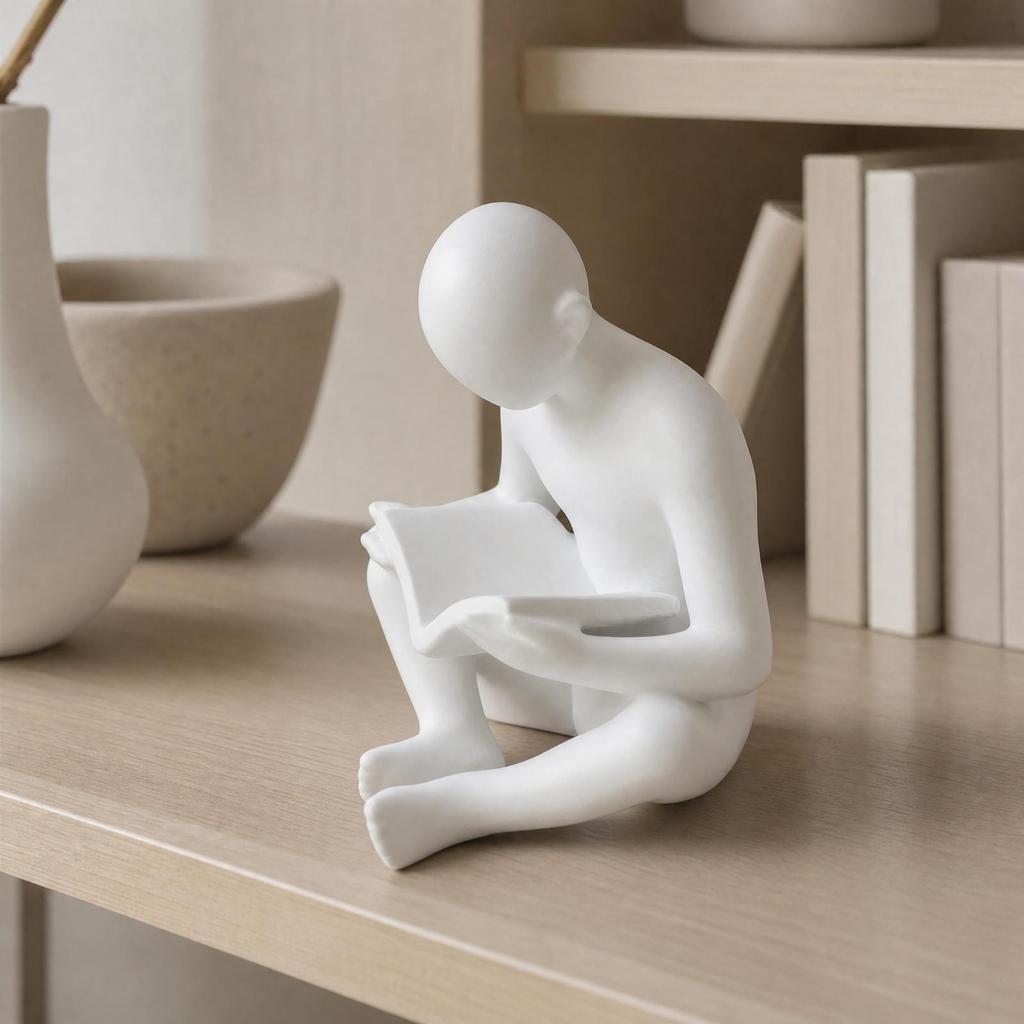 Resin Book Reader Sculpture Modern Reading Figurine Stylized for Study
