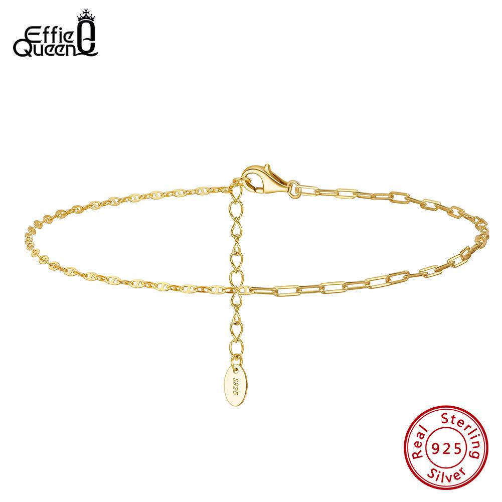 Effie Queen Fashion Simple Paperclip Link Chain Anklet 925 Sterling Silver Sexy Beach Bare Foot Chain Bracelet Jewelry Gift SA26